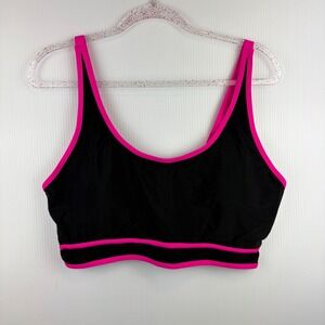 DACI Swim Bikini Top XL Black Neon Pink Trim Sporty Retro 80s Rave Barbiecore